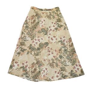 Vtg Paisley Floral Midi Slip Skirt Womens 12 Beige Pink Cottage Fairycore Boho